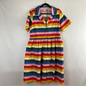 Joanie Clothing Montana Rainbow Stripe Cotton Shirt Dress UK16 US12